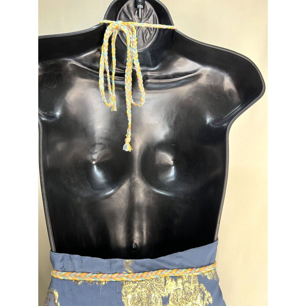 Elizabeth and James Blue Metallic Floral Silk Halter Dress M Boho Slip Midi Y2K - Picture 5 of 7